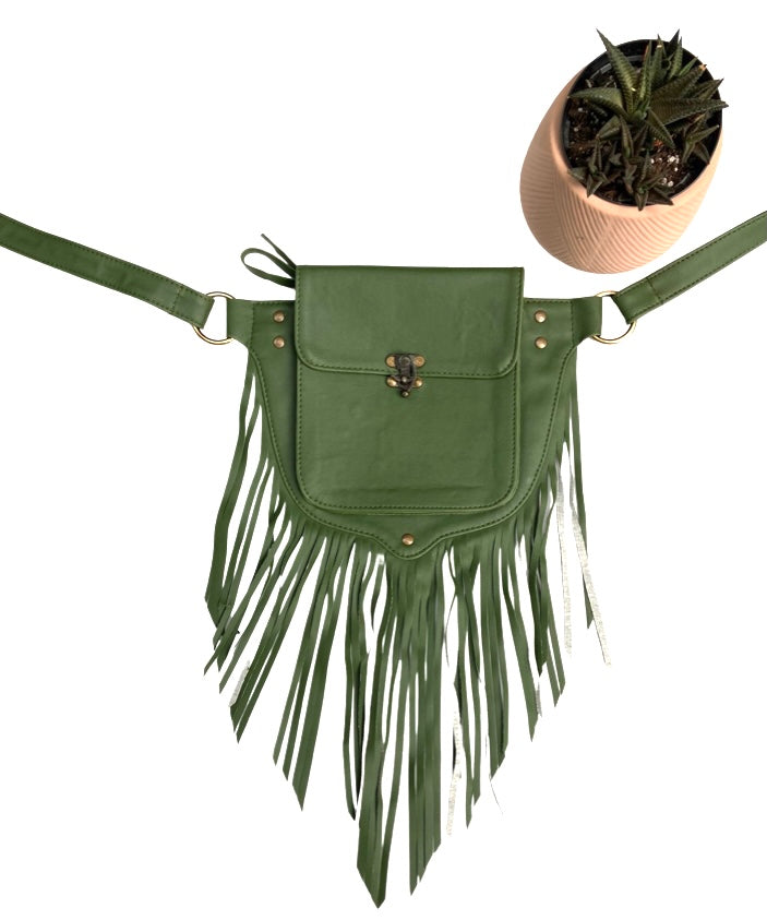 Topanga Fringe Belt Bag or Purse in Cactus/Coconut Leather